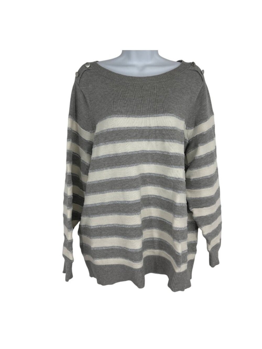 Lane Bryant Striped Shoulder Button Accents Long Sleeve Sweater Women's Size 18/